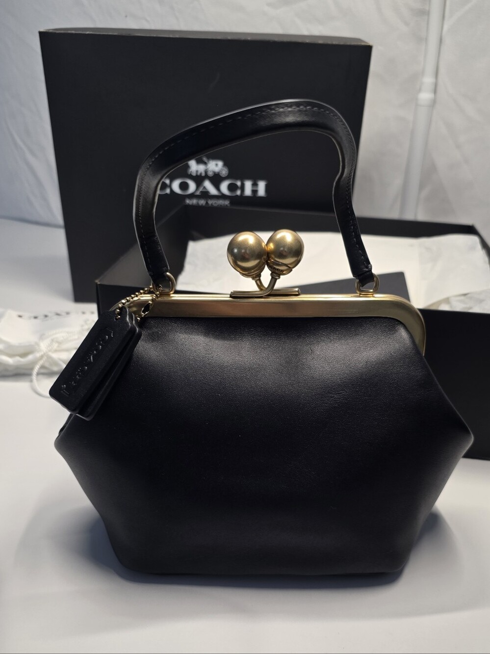 COACH Black Leather Kiss-Lock 16